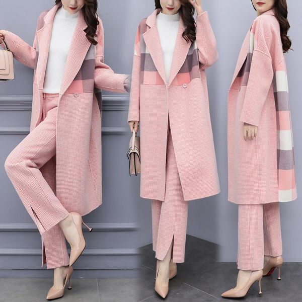 women's two piece pants plaid stitching set and woman suit chic year-old female costume conjunto feminino ensemble femme survetement, White
women's two piece pants plaid stitching set and woman suit chic year-old female costume conjunto feminino ensemble femme survetement, White