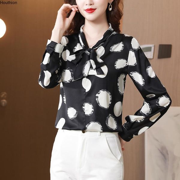 women's blouses & shirts silk satin loose fashion casual long sleeve blusas polka dot bow tie summer houthion, White
women's blouses & shirts silk satin loose fashion casual long sleeve blusas polka dot bow tie summer houthion, White
