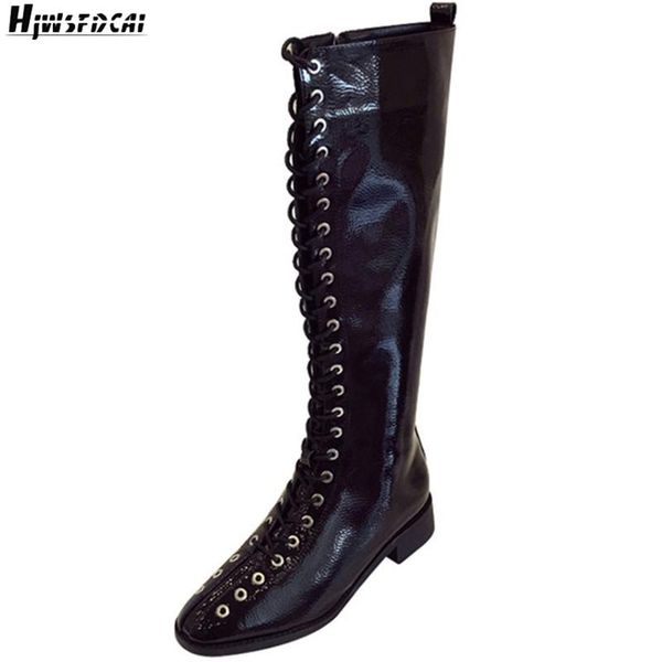 boots hjwsfdcai british wind women patent leather lace-up long platform ladies street style knight personality mujer shoes, Black
boots hjwsfdcai british wind women patent leather lace-up long platform ladies street style knight personality mujer shoes, Black