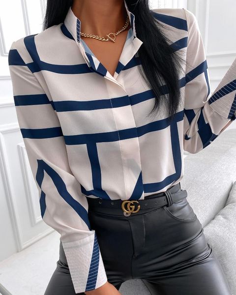 women's blouses & shirts spring autumn striped print 2021 femme elegant long sleeve turn-down collar buttoned shirt ladies clothing, White
women's blouses & shirts spring autumn striped print 2021 femme elegant long sleeve turn-down collar buttoned shirt ladies clothing, White