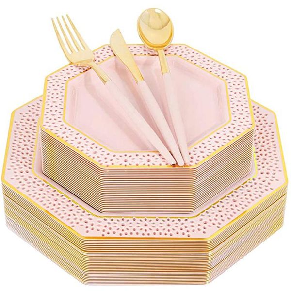 disposable dinnerware 125 pcs of party tableware octagonal pink plastic set wedding baby baptism and birthday decoration
disposable dinnerware 125 pcs of party tableware octagonal pink plastic set wedding baby baptism and birthday decoration