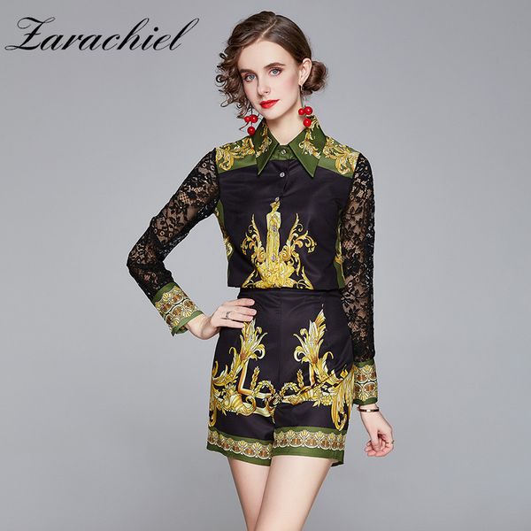 fashion runway autumn suit women's lace patchwork long sleeve splice shirt and vintage printed shorts two pieces set 210416, White
fashion runway autumn suit women's lace patchwork long sleeve splice shirt and vintage printed shorts two pieces set 210416, White