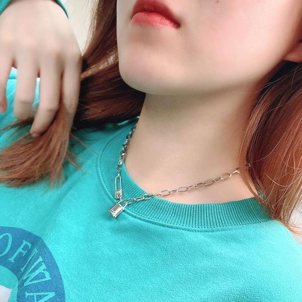 pendant necklaces european and american retro cool lock head titanium steel necklace women's cold style simple temperament thick straps, Silver
pendant necklaces european and american retro cool lock head titanium steel necklace women's cold style simple temperament thick straps, Silver
