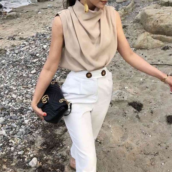 summer women's shirt casual solid color sleeveless 210430, White 
summer women's shirt casual solid color sleeveless 210430, White