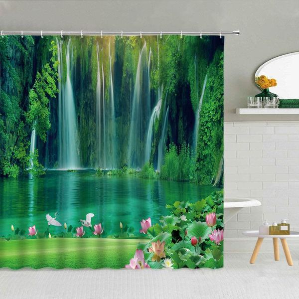 printing waterfall river forest lotus landscape shower curtain set polyester fabric bath screen with hook decor curtains
printing waterfall river forest lotus landscape shower curtain set polyester fabric bath screen with hook decor curtains