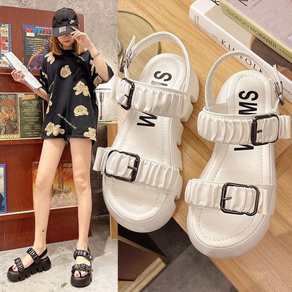 soft leather sweet sandals female summer thick heel bottom 2021 spring and fairy style flat buckle belt, Black
soft leather sweet sandals female summer thick heel bottom 2021 spring and fairy style flat buckle belt, Black