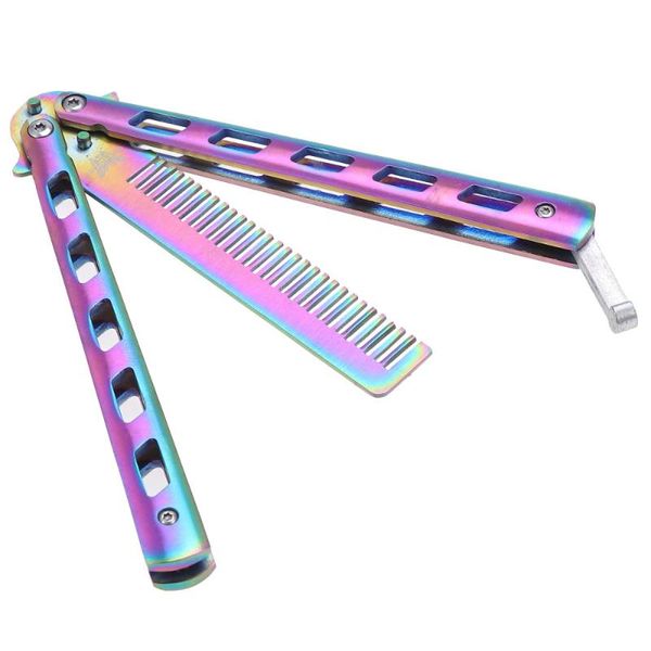 hair brushes foldable comb trimmer portable stainless steel practice training butterfly style cool (colorful), Silver 
hair brushes foldable comb trimmer portable stainless steel practice training butterfly style cool (colorful), Silver