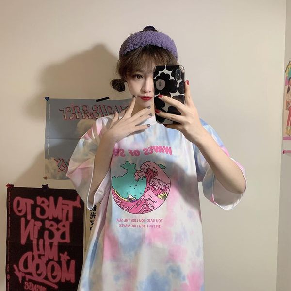women's t-shirt korean short sleeve women oversized clothes loose tie-dye harajuku cute students, White
women's t-shirt korean short sleeve women oversized clothes loose tie-dye harajuku cute students, White