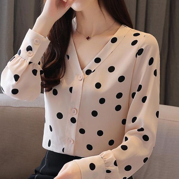 long sleeve women shirts blouse blusas mujer de moda 2021 v-neck dot chiffon shirt blouses c136 women's &, White
long sleeve women shirts blouse blusas mujer de moda 2021 v-neck dot chiffon shirt blouses c136 women's &, White