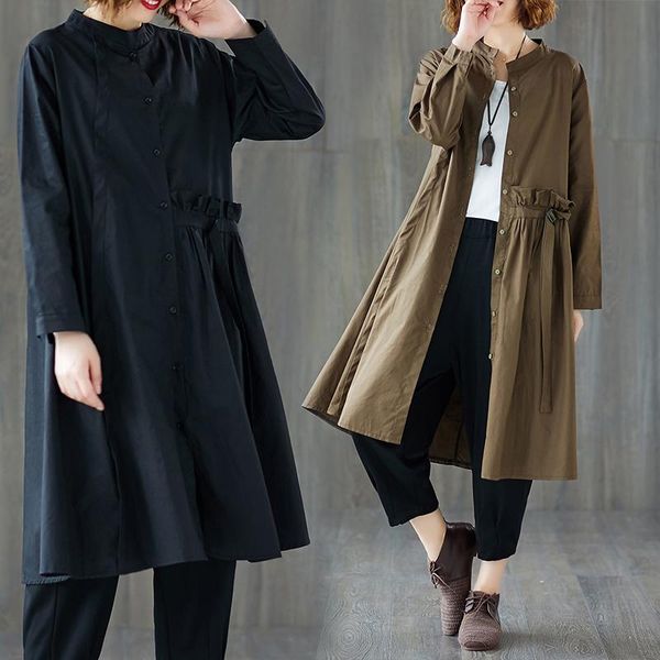 women's trench coats plus size women office lady cardigan female oversize loose pleated clothing 2021 spring autumn outerwear, Tan;black
women's trench coats plus size women office lady cardigan female oversize loose pleated clothing 2021 spring autumn outerwear, Tan;black