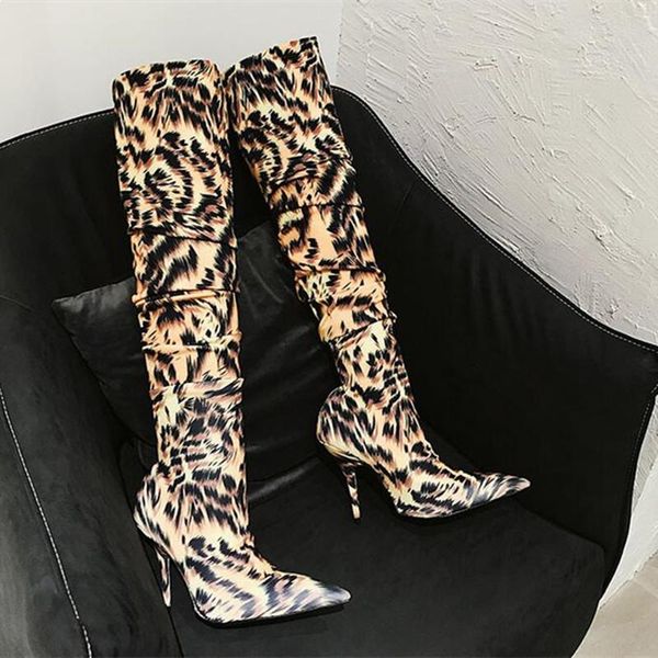 boots leopard stretch sock over the knee thigh high female pointed toe high-heeled shoes women, Black 
boots leopard stretch sock over the knee thigh high female pointed toe high-heeled shoes women, Black
