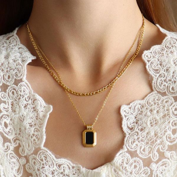 chains 2021 style stainless steel jewelry black shell acrylic double layered necklace women's fashion clavicle chain, Silver
chains 2021 style stainless steel jewelry black shell acrylic double layered necklace women's fashion clavicle chain, Silver