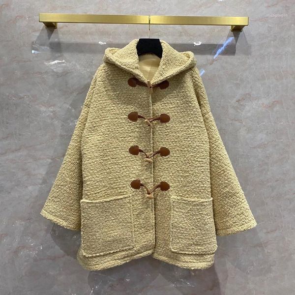 women's wool & blends winter 2021 designer hooded overcoat c531, Black