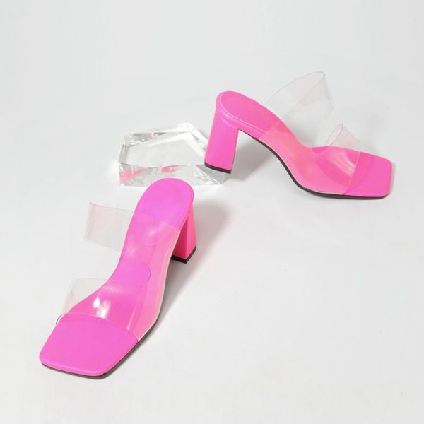 sandals candy color fashion high heels transparent pvc versatile heel square, Black 
sandals candy color fashion high heels transparent pvc versatile heel square, Black