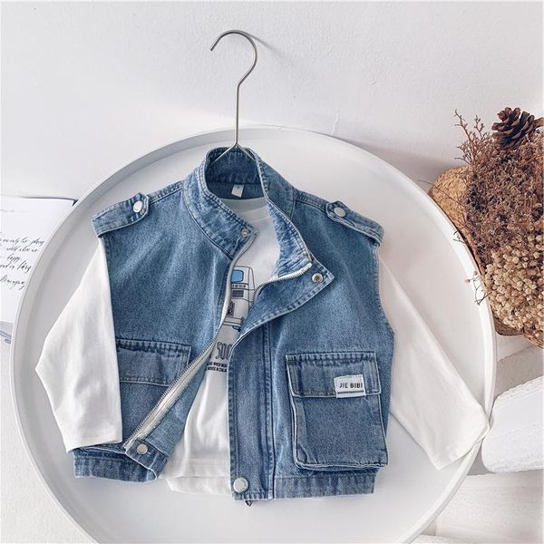 spring children's vest loose boys work clothes fashion denim waistcoat, Camo 
spring children's vest loose boys work clothes fashion denim waistcoat, Camo