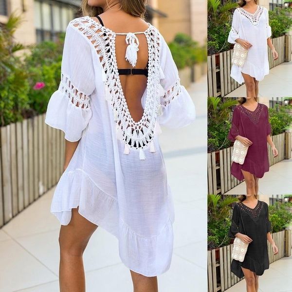 bikini cover up beach dress women tunic backless kimono swimsuit white hollow out robe swimwear bathing suit beachwear women's, White;black
bikini cover up beach dress women tunic backless kimono swimsuit white hollow out robe swimwear bathing suit beachwear women's, White;black