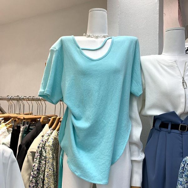women's t-shirt short-sleeved women summer style korean fashion ins hem curved slit design designed niche loose round neck girl, White
women's t-shirt short-sleeved women summer style korean fashion ins hem curved slit design designed niche loose round neck girl, White