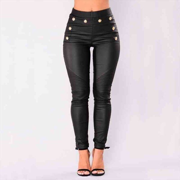 high elastic waist black pencil pants women pu leather matte stretch button trousers for women streetwear, Black;white
high elastic waist black pencil pants women pu leather matte stretch button trousers for women streetwear, Black;white
