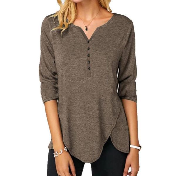 casual women solid color long sleeve button t-shirt v neck irregular hem shirt women's, White
casual women solid color long sleeve button t-shirt v neck irregular hem shirt women's, White