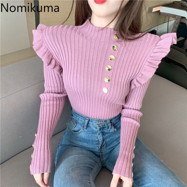 nomikuma slimm sweater women ruffle long sleeve half turtleneck knitted pullover jumpers buttons sold color pull femme 3d646 210514, White;black
nomikuma slimm sweater women ruffle long sleeve half turtleneck knitted pullover jumpers buttons sold color pull femme 3d646 210514, White;black