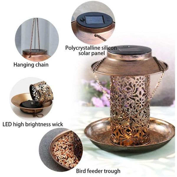 solar lamps energy bird feeder waterproof light wild hanging bronze metal tray lantern for outdoors garden tree decoration
solar lamps energy bird feeder waterproof light wild hanging bronze metal tray lantern for outdoors garden tree decoration