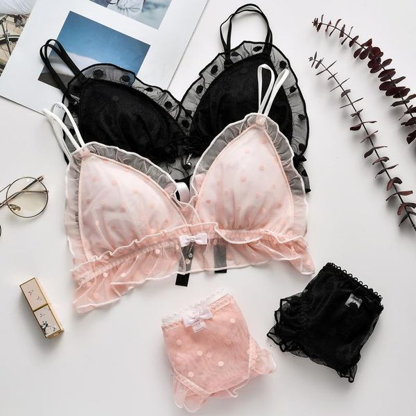 bras sets sweet underwear dot gauze black bra and thin cup with lotus leaf edge lingerie set panty dessous sujetador, Red;black
bras sets sweet underwear dot gauze black bra and thin cup with lotus leaf edge lingerie set panty dessous sujetador, Red;black