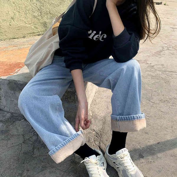 women's jeans fleece female students winter thick loose wide-legged high-waist straight-leg pants woman baggy egtn, Blue
women's jeans fleece female students winter thick loose wide-legged high-waist straight-leg pants woman baggy egtn, Blue