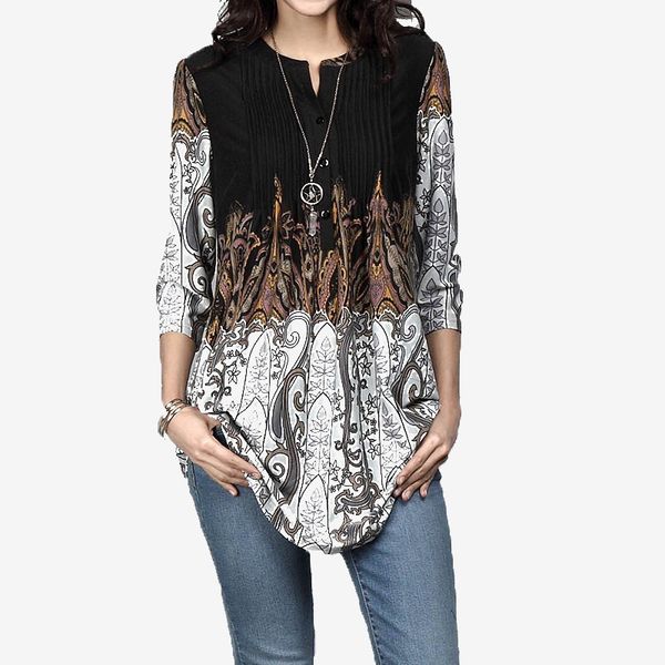 women's blouses & shirts floral print tunics spring 3/4 sleeve o-neck pleated female blouse summer vintage casual ladies tunic top, White
women's blouses & shirts floral print tunics spring 3/4 sleeve o-neck pleated female blouse summer vintage casual ladies tunic top, White