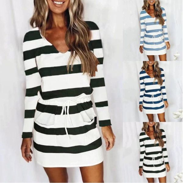 casual dresses 2021 summer ladies dress striped color v neck drawstring pocket estidos largos de verano para mujer, Black;gray
casual dresses 2021 summer ladies dress striped color v neck drawstring pocket estidos largos de verano para mujer, Black;gray