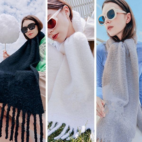 2021 new thickened warm mohair monochrome women's shawl imitation cashmere autumn and winter thick beard solid color scarf, Blue;gray
2021 new thickened warm mohair monochrome women's shawl imitation cashmere autumn and winter thick beard solid color scarf, Blue;gray