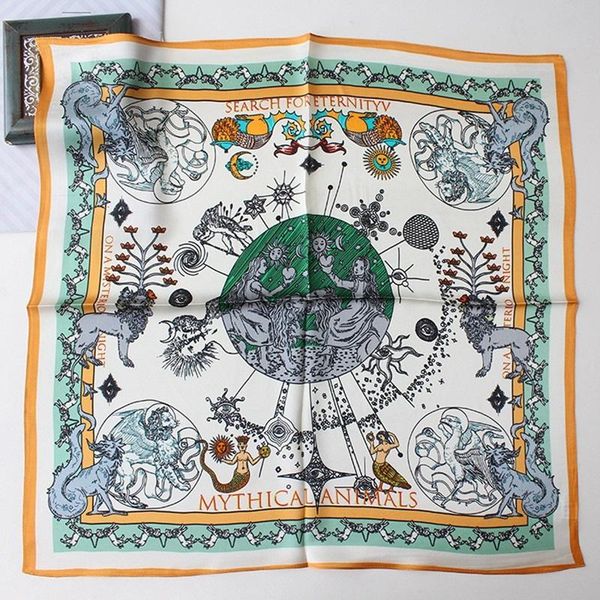 scarves unique print 100% silk scarf bandana women ladies fashion neckerchief wraps square 26", Blue;gray