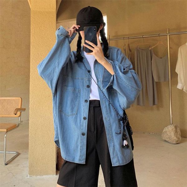 women's blouses & shirts autumn korea fashion women long sleeve loose coat double pocket cotton denim casual m675, White
women's blouses & shirts autumn korea fashion women long sleeve loose coat double pocket cotton denim casual m675, White