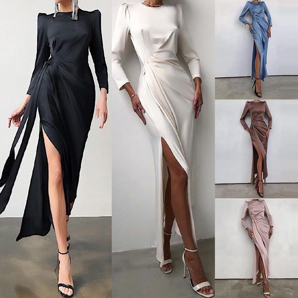 casual dresses 2021 autumn women's satin maxi dress split high waist long sleeve bandage, Black;gray
casual dresses 2021 autumn women's satin maxi dress split high waist long sleeve bandage, Black;gray