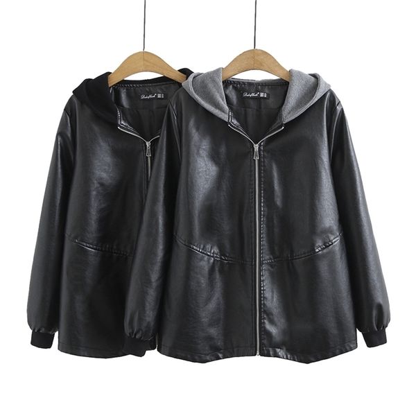 spring autumn korean hooded leather jacket women's fashion fur leather coat jacket casaco feminino plus size 211108, Black
spring autumn korean hooded leather jacket women's fashion fur leather coat jacket casaco feminino plus size 211108, Black