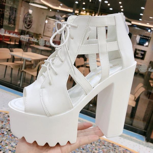 women's shoes fashion super high with stage fish mouth sandals 15 cm white heels, Black
women's shoes fashion super high with stage fish mouth sandals 15 cm white heels, Black