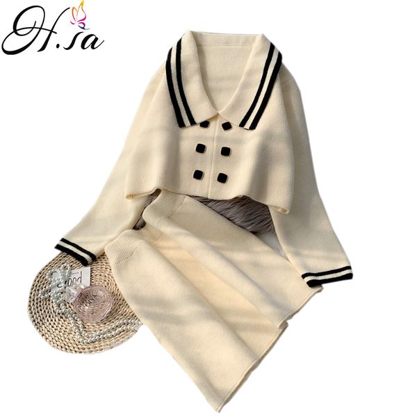 h.sa women winter clothes casual 2 pieces sweater pullover and skirt turn down collar jumpers short knit suit 210417, White;black
h.sa women winter clothes casual 2 pieces sweater pullover and skirt turn down collar jumpers short knit suit 210417, White;black