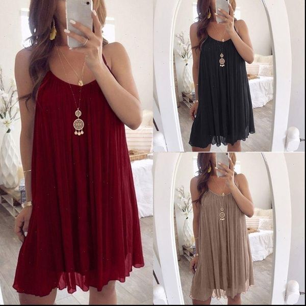 plus size spaghetti straps chiffon womens dress vest mini pleated layered cami solid color loose flare swing party beach, Black;gray
plus size spaghetti straps chiffon womens dress vest mini pleated layered cami solid color loose flare swing party beach, Black;gray