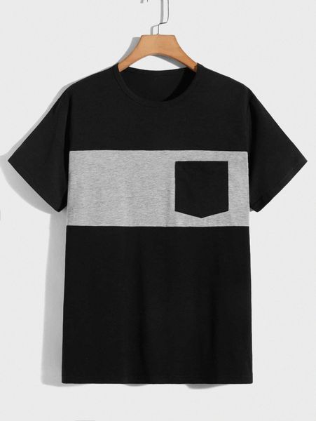men contrast panel pocket patched tee l3p7#, White;black
men contrast panel pocket patched tee l3p7#, White;black
