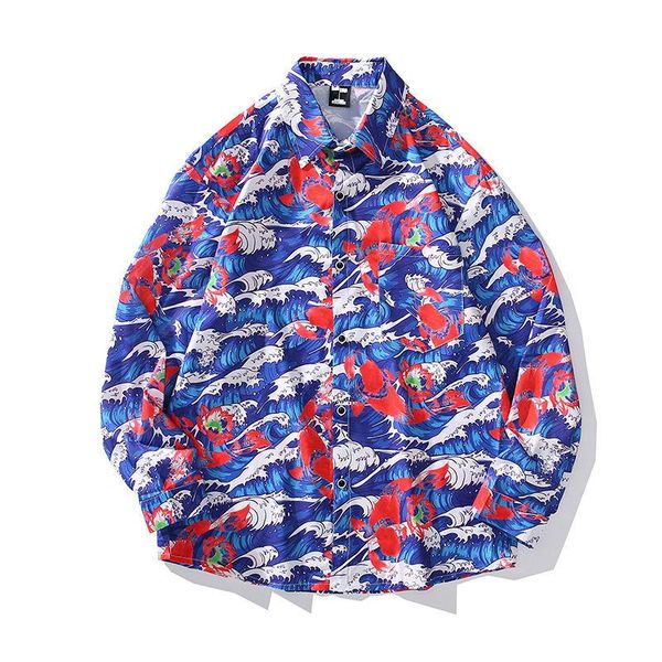 men's casual shirts japan artist the great wave off kanagawa retro loose for men, White;black
men's casual shirts japan artist the great wave off kanagawa retro loose for men, White;black