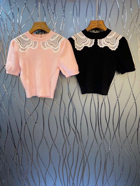 2021 double side wearing pink sweater knitted shirt summer lace collar short sleeve bodycon pullover blusa women crop, White;black
2021 double side wearing pink sweater knitted shirt summer lace collar short sleeve bodycon pullover blusa women crop, White;black