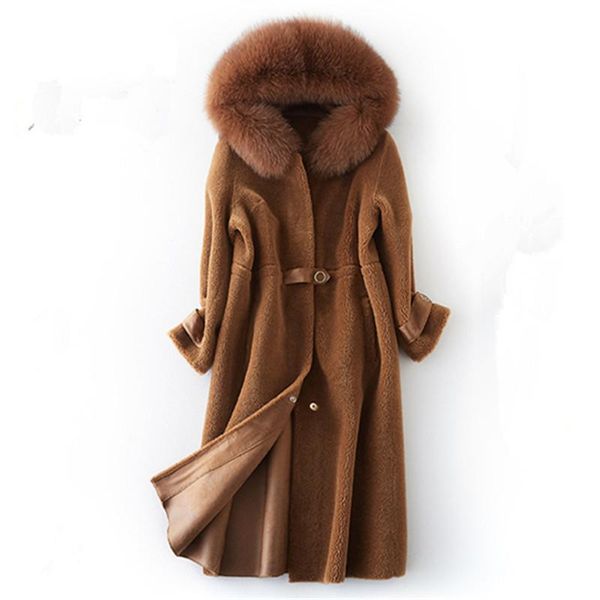 women's jackets 2021 autumn winter women luxury genuine real sheep shearing wool long coat female natural fur collar thick loose jacket, Black;brown
women's jackets 2021 autumn winter women luxury genuine real sheep shearing wool long coat female natural fur collar thick loose jacket, Black;brown