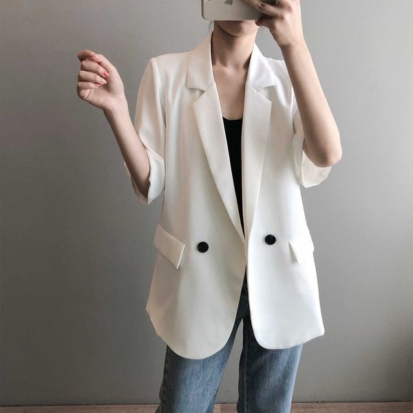 women's suits & blazers casual turn down collar white coat half sleeve summer office style casaco feminino outwear xz88, White;black
women's suits & blazers casual turn down collar white coat half sleeve summer office style casaco feminino outwear xz88, White;black