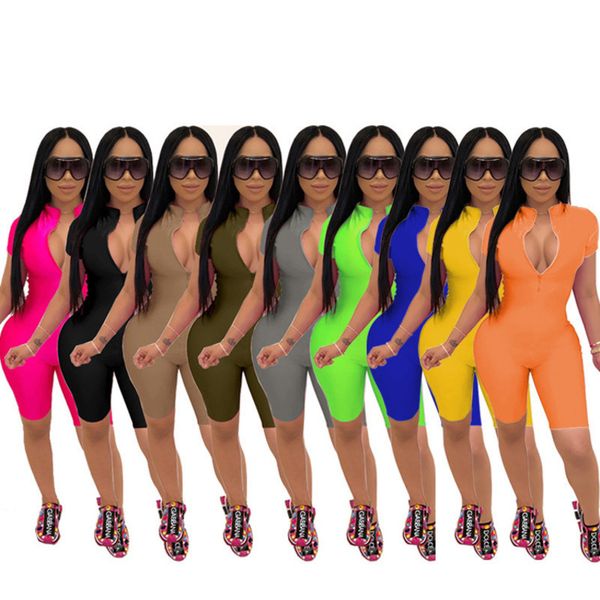 women summer jumpsuit 2021 designer zipper stand up-neck short sleeve shorts tight sports onesies women's solid color slim rompers fash, Black;white
women summer jumpsuit 2021 designer zipper stand up-neck short sleeve shorts tight sports onesies women's solid color slim rompers fash, Black;white