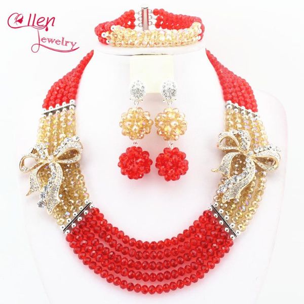 earrings & necklace 2021 est florid red and golden nigerian wedding bride jewelry set gift costume african beads n0057, Silver 
earrings & necklace 2021 est florid red and golden nigerian wedding bride jewelry set gift costume african beads n0057, Silver