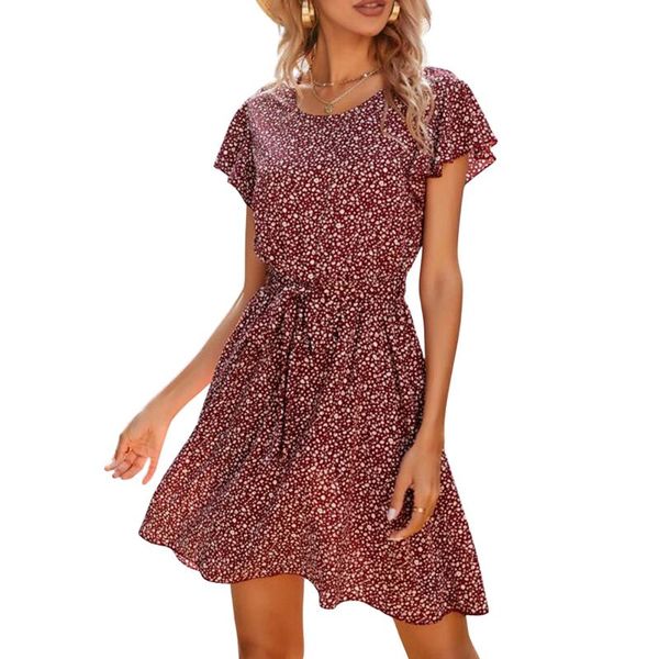 women casual dress floral printed pattern round collar dresses ruffle short sleeve boho beach wrap sundress robe, Black;gray
women casual dress floral printed pattern round collar dresses ruffle short sleeve boho beach wrap sundress robe, Black;gray