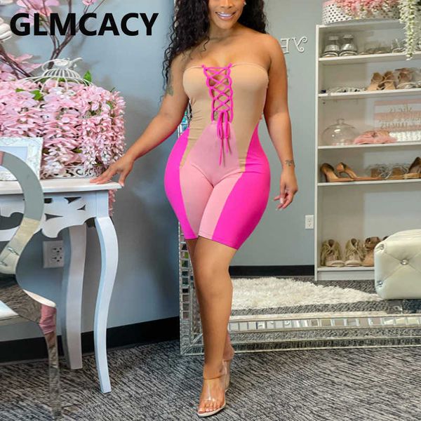 women color block strapless bandage lace up & club boddycon romper 210702, Black;white
women color block strapless bandage lace up & club boddycon romper 210702, Black;white