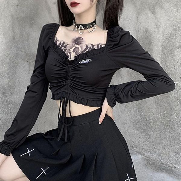 women's t-shirt women v neck long sleeve drawstring bandage crop spring autumn streetwear punk slim tshirt gothic harajuku female t sh, White
women's t-shirt women v neck long sleeve drawstring bandage crop spring autumn streetwear punk slim tshirt gothic harajuku female t sh, White