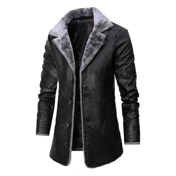 winter men's leather jacket solid color lining velvet business lapel medium length keep warm black leather windbreaker 211009
winter men's leather jacket solid color lining velvet business lapel medium length keep warm black leather windbreaker 211009