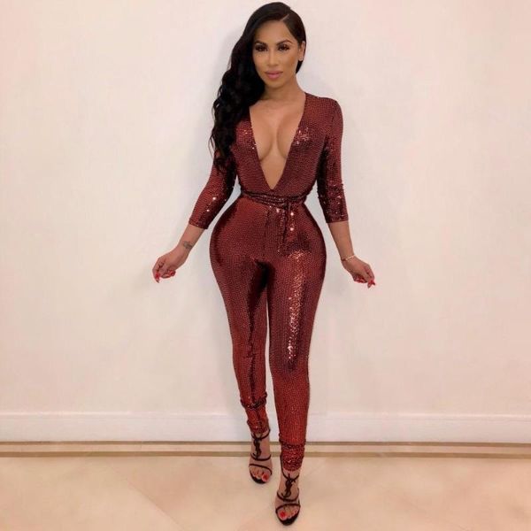 gym clothing zity women sequined jumpsuit long sleeve deep v neck solid pattern skinny sequin club glossy bodysuits, White;black
gym clothing zity women sequined jumpsuit long sleeve deep v neck solid pattern skinny sequin club glossy bodysuits, White;black