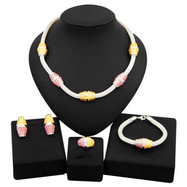 earrings & necklace yulaili fashion geometry design dubai gold jewelry sets bridal chain stud bracelet ring jewelery wholesale, Silver